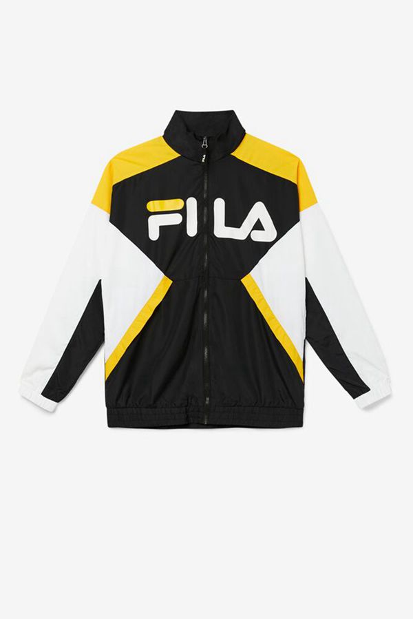 Fila Oliviero Wind Men's Jackets - Black/White/Yellow,NZ 852-41562